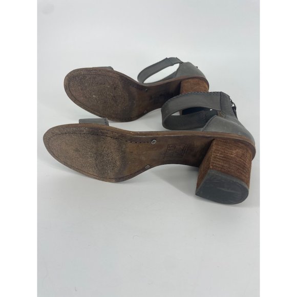 Frye Brielle Charcoal Grey Wooden Ankle Sandals Size 9.5M - Picture 6 of 6